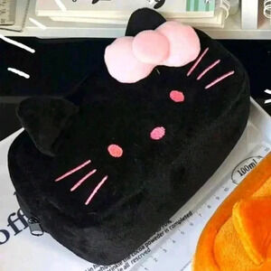 Cute black pink hello kitty oversized purse zipper pouch bag makeup pencil case